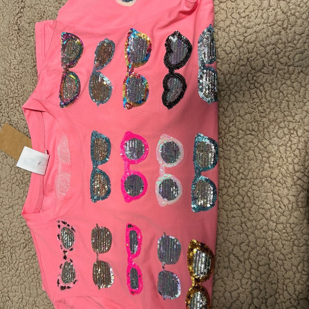 Queen of Sparkles Pink Sequin Sunglasses Top